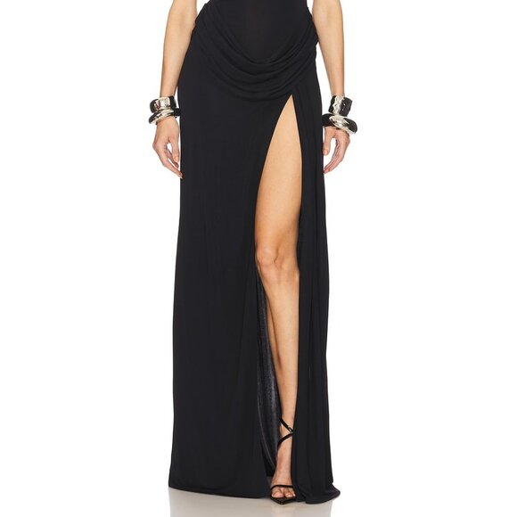 Helsa The Ophelia Dress in Black maxi split hem sleeveless high neck draped gown - Picture 4 of 10